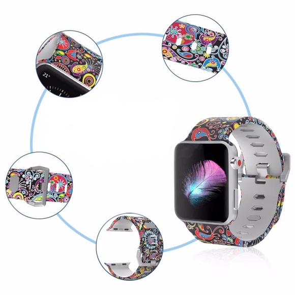 Pop Art Floral Silicone Watchband for Apple - Picture 4 of 16